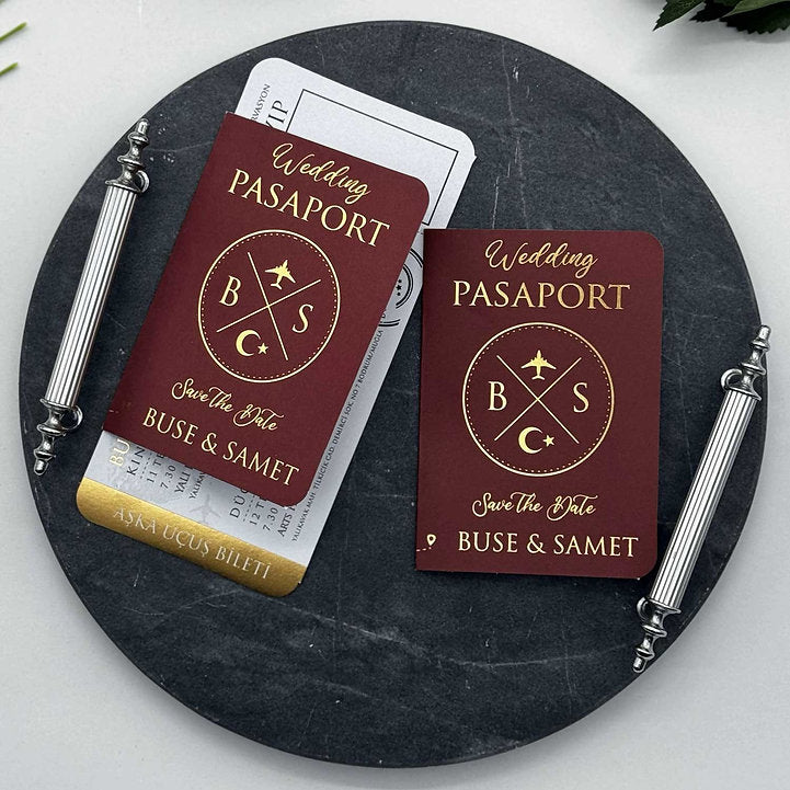 Passport Style Wedding Invitation with Boarding Pass Insert for Destination boarding pass wedding invitation passport