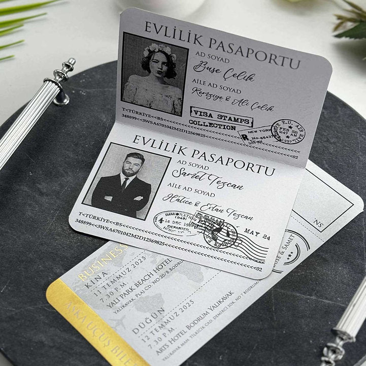 Passport Style Wedding Invitation with Boarding Pass Insert for Destination boarding pass wedding invitation passport