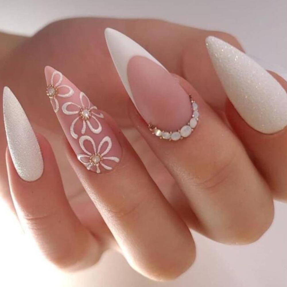 Patch Drop Shape Nail Art with Rhinestone False Nails and Glue Pack - patch drop shape nail art