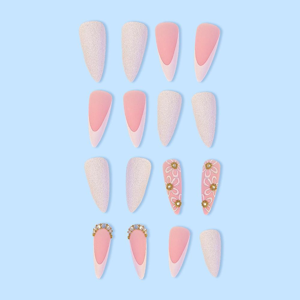 Patch Drop Shape Nail Art with Rhinestone False Nails and Glue Pack - patch drop shape nail art