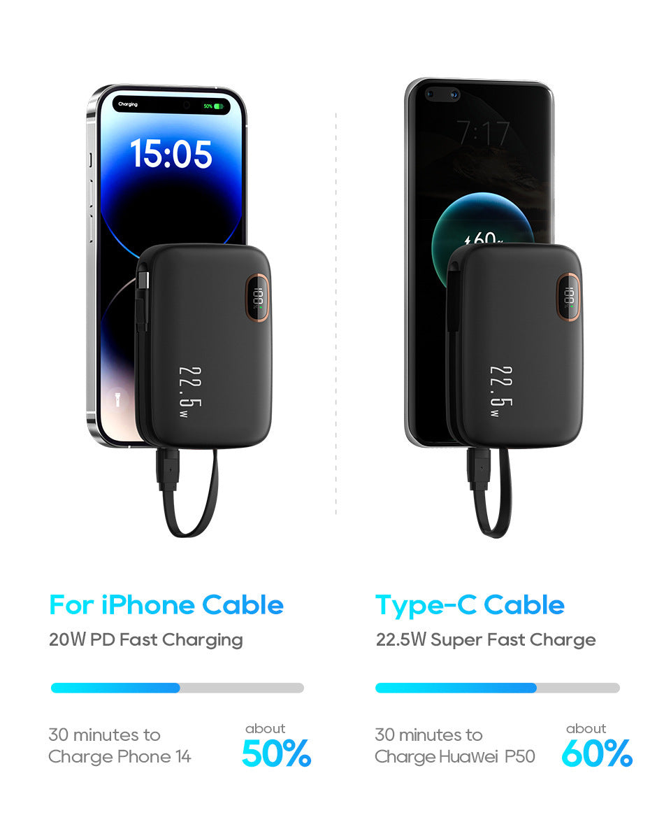 PD22.5W Fast Charging Digital Display Mobile Power Supply With Cable - PD22.5W Fast Charging Digital Display Power Bank