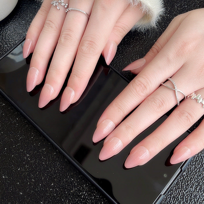 Peach Gradient Nude Glitter Removable Nail Patches with Jelly Gel and Gift - Teleplus peach gradient nude fine glitter