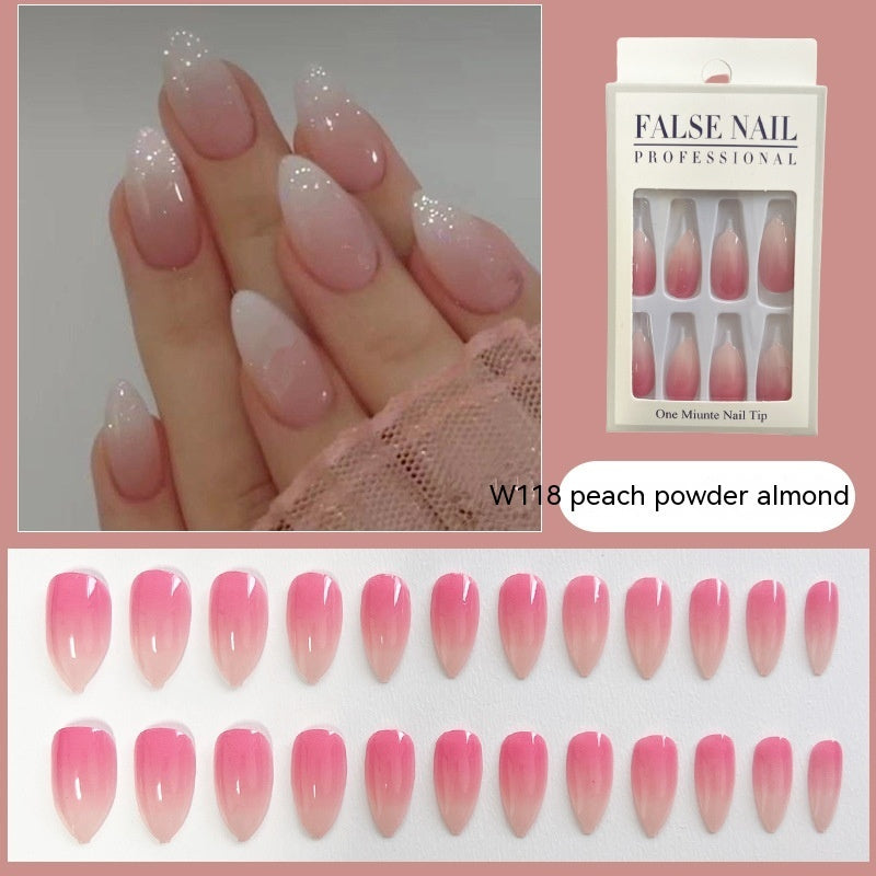 Peach Pink Almond French Nail Patch with Powder Gradient Apricot and Jelly Glue - Teleplus minimalist french nail patch