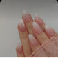 Peach Pink Almond French Nail Patch with Powder Gradient Apricot and Jelly Glue - Teleplus minimalist french nail patch
