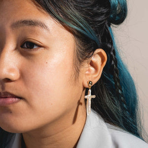 Electroplated Pearl Cross Earrings for Women Copper Geometric Jewelry - When You Want to Shine pearl cross earrings