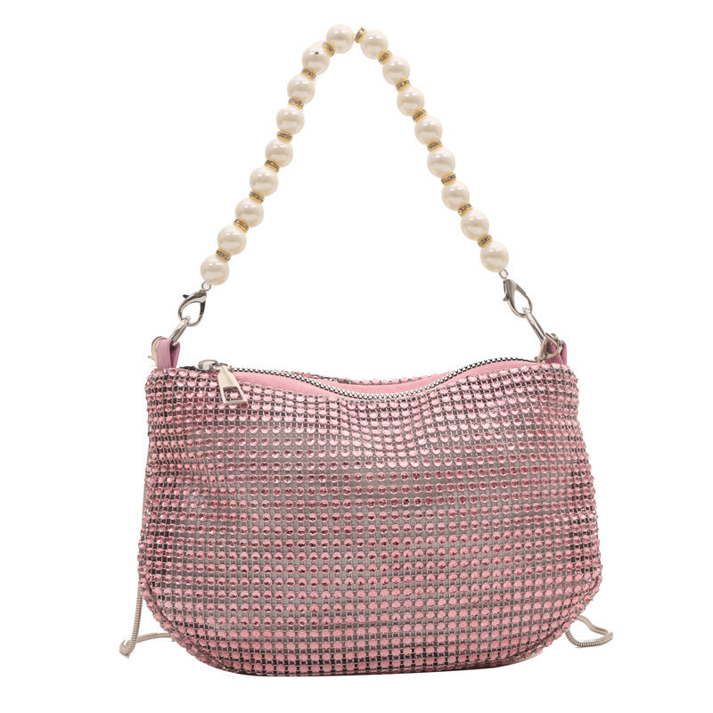 Pearl Special Imitation Diamond Handbag with PVC Oval Design - Teleplus for Women pearl special imitation diamond