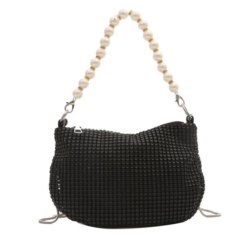 Pearl Special Imitation Diamond Handbag with PVC Oval Design - Teleplus for Women pearl special imitation diamond