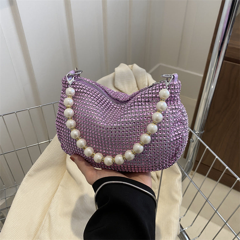 Pearl Special Imitation Diamond Handbag with PVC Oval Design - Teleplus for Women pearl special imitation diamond