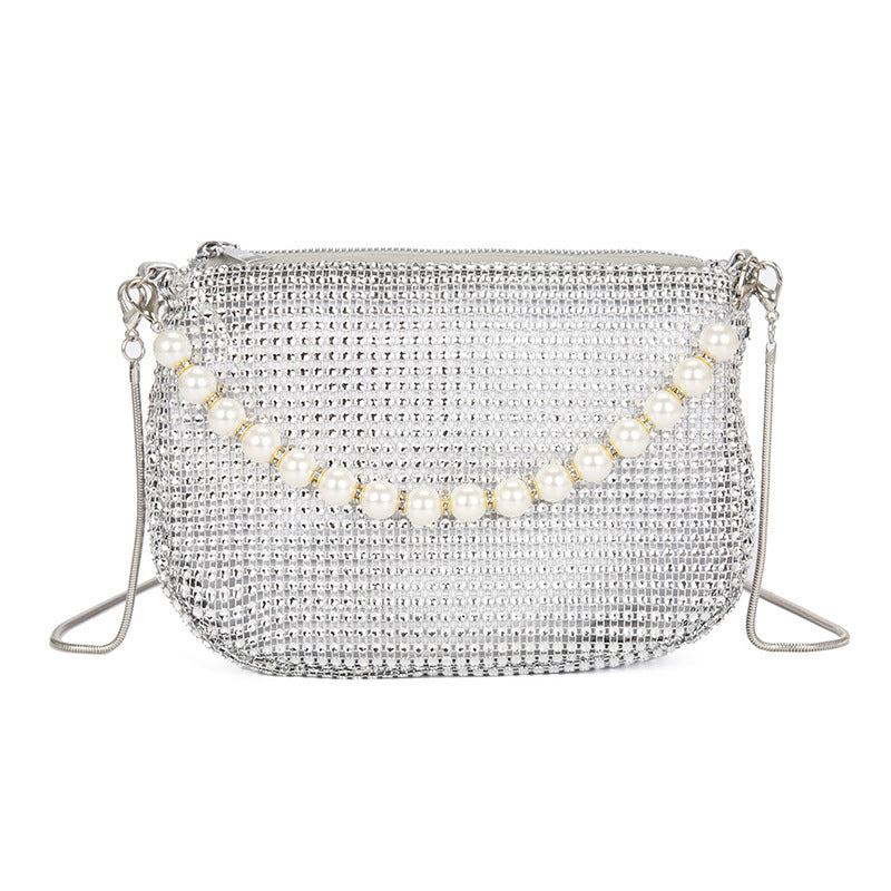 Pearl Special Imitation Diamond Handbag with PVC Oval Design - Teleplus for Women pearl special imitation diamond