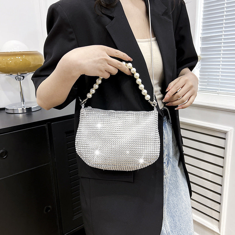 Pearl Special Imitation Diamond Handbag with PVC Oval Design - Teleplus for Women pearl special imitation diamond