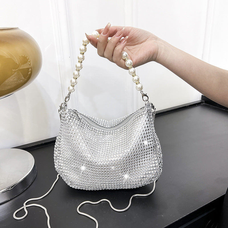 Pearl Special Imitation Diamond Handbag with PVC Oval Design - Teleplus for Women pearl special imitation diamond