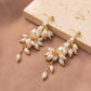 Pearl Stitching Copper Chain Eardrops Pearl Earrings - Dangle in Style with Pearl Stitching Copper Eardrops