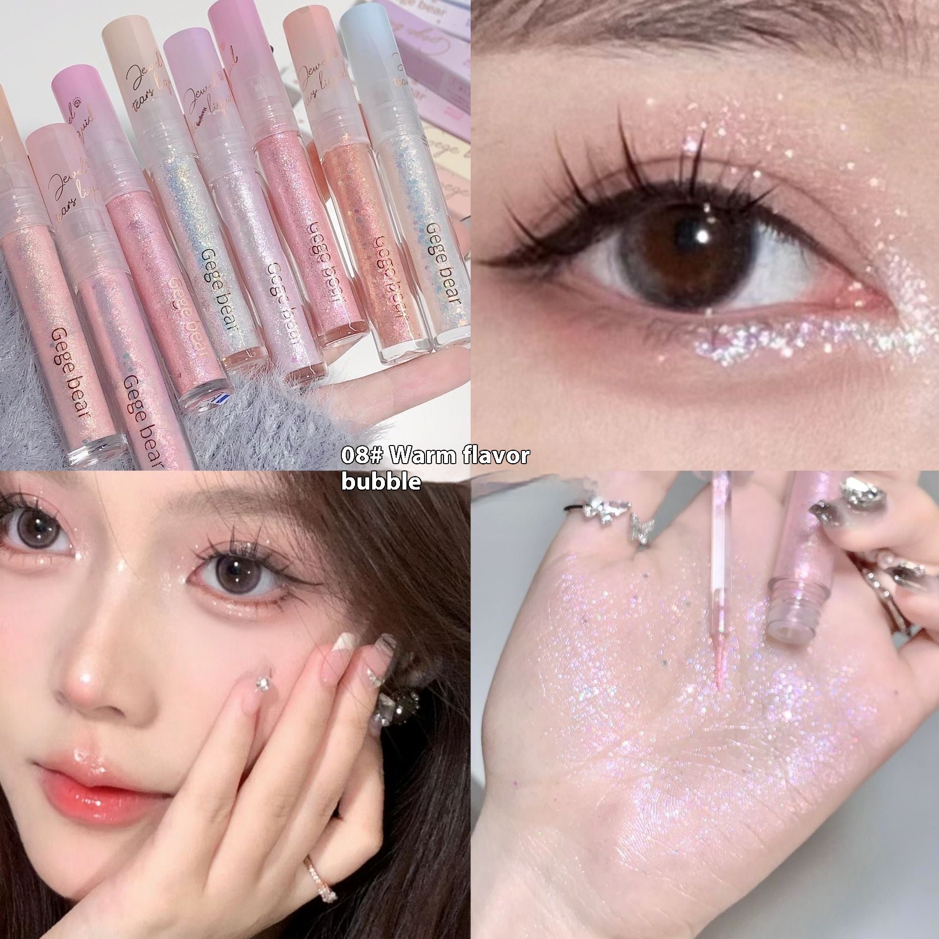 Pearlescent Liquid Eye Shadow Set with White Peach Diamond and Pink Taro Star - Teleplus liquid eye shadow white peach