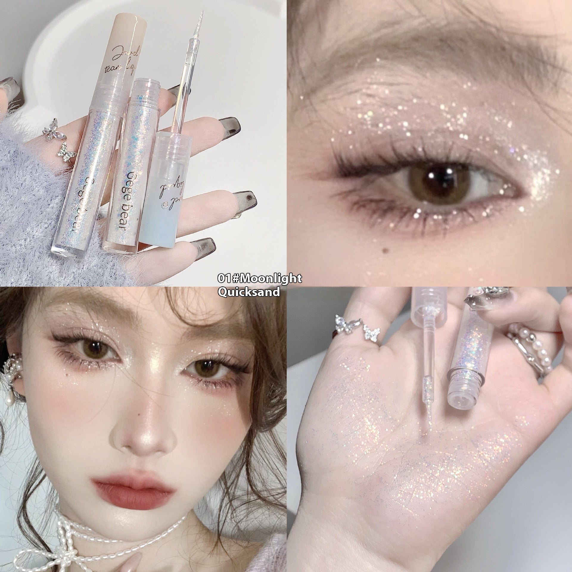 Pearlescent Liquid Eye Shadow Set with White Peach Diamond and Pink Taro Star - Teleplus liquid eye shadow white peach