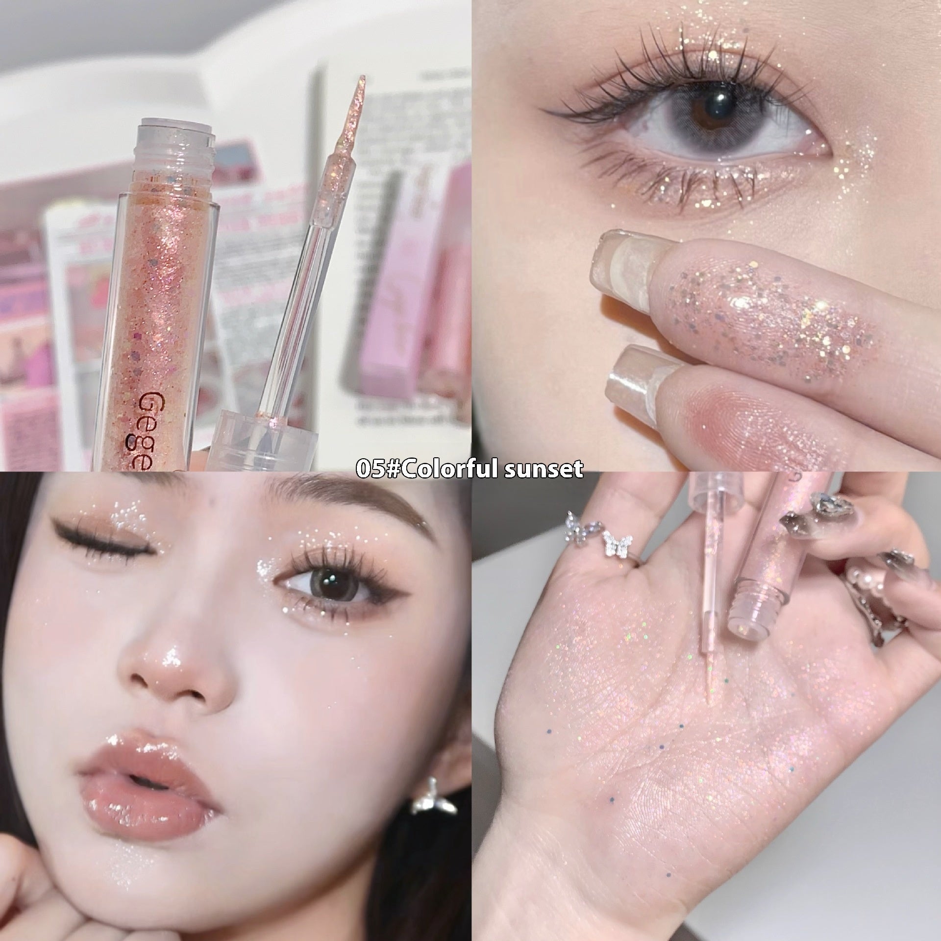 Pearlescent Liquid Eye Shadow Set with White Peach Diamond and Pink Taro Star - Teleplus liquid eye shadow white peach