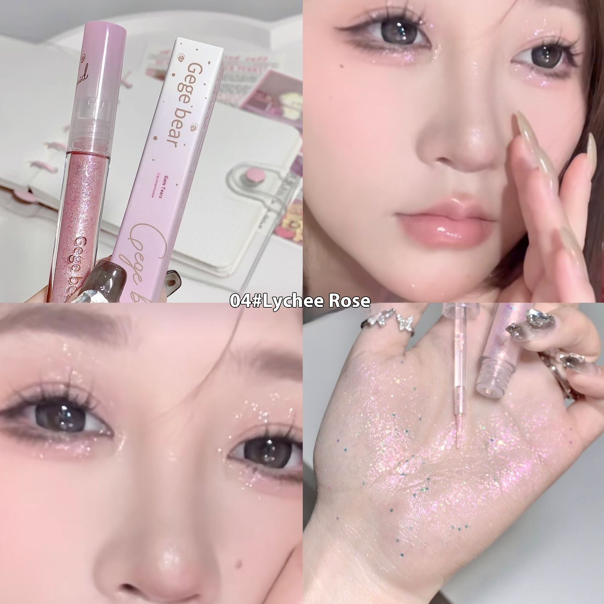 Pearlescent Liquid Eye Shadow Set with White Peach Diamond and Pink Taro Star - Teleplus liquid eye shadow white peach