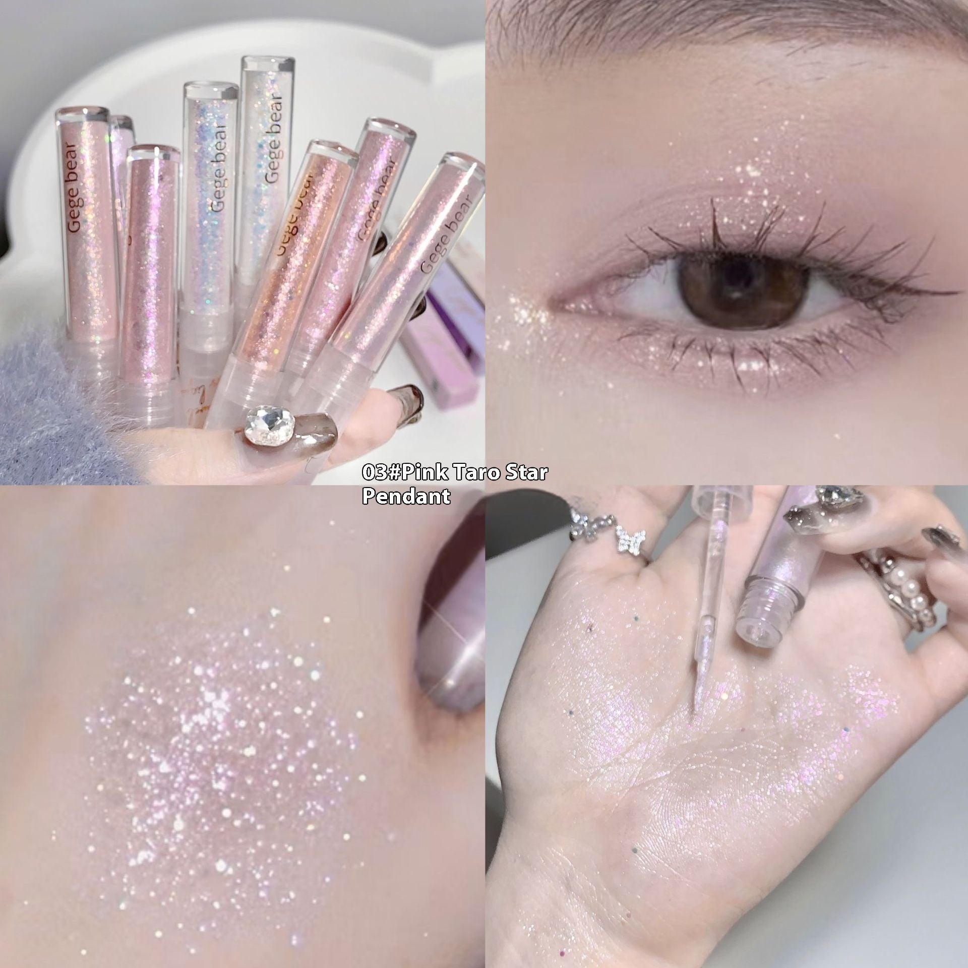 Pearlescent Liquid Eye Shadow Set with White Peach Diamond and Pink Taro Star - Teleplus liquid eye shadow white peach