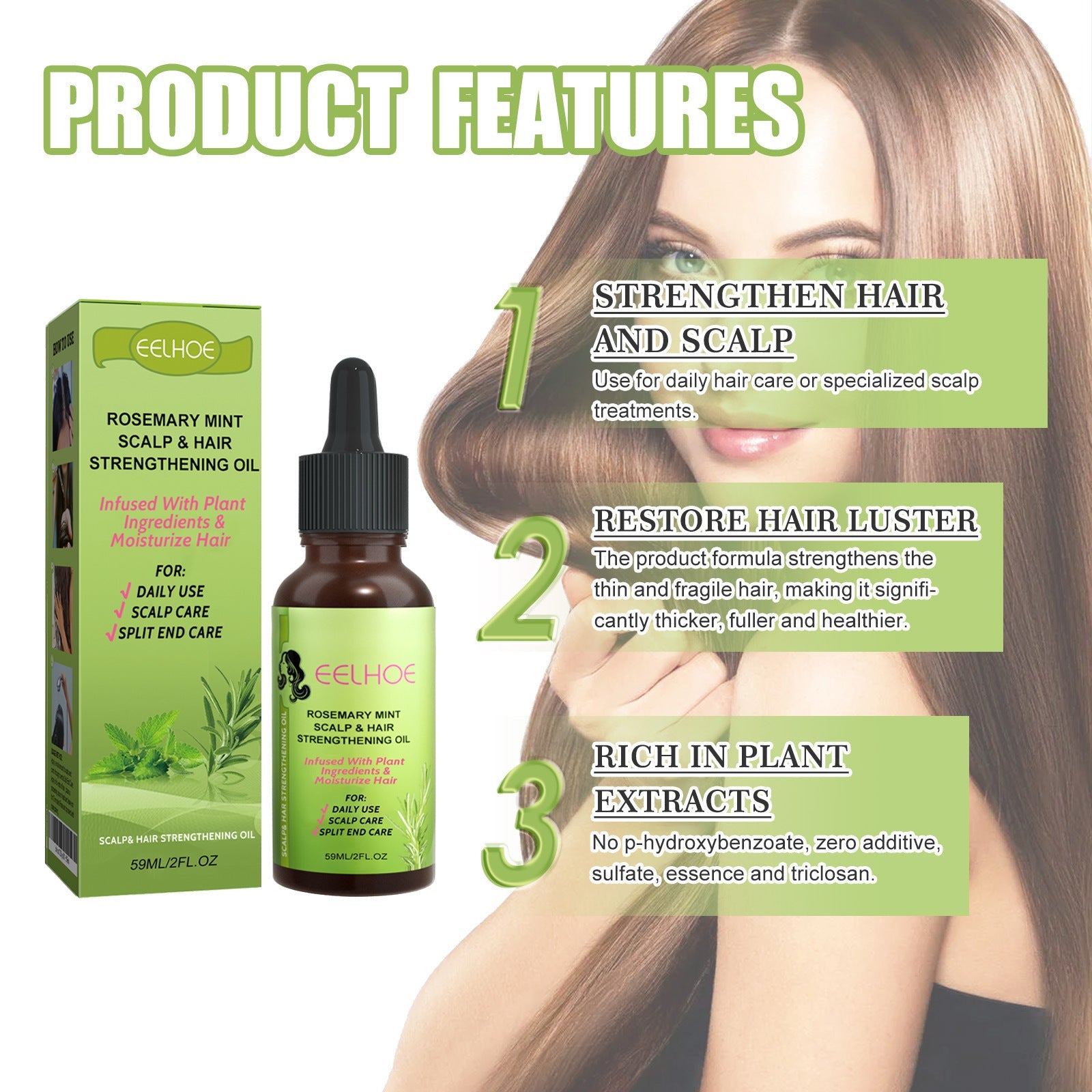Peppermint Rosemary Hair Growth Oil Natural Vitamin Treatment for Thicker - Teleplus hair growth
