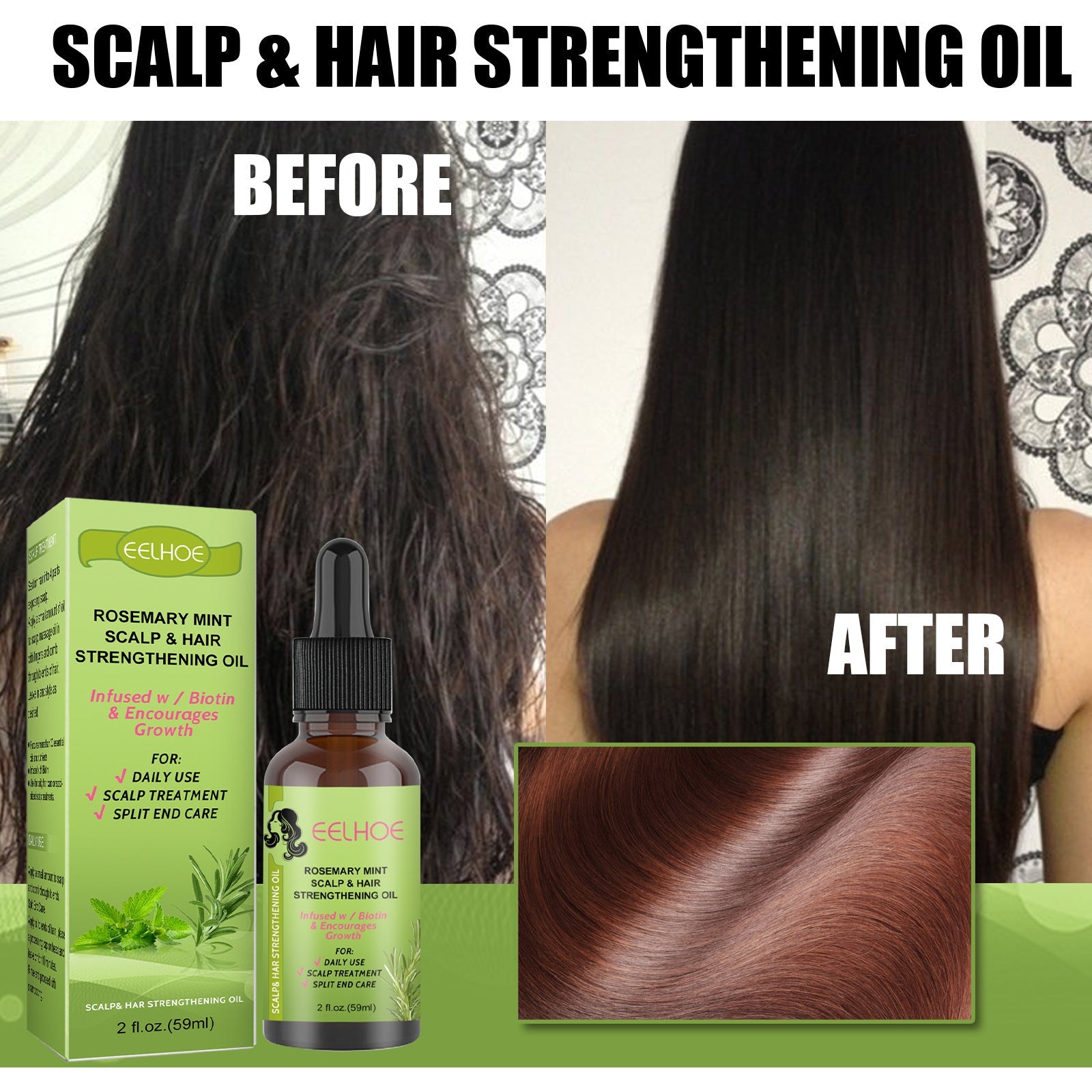 Peppermint Rosemary Vitamin Oil for Hair Growth Natural Plant Extracts - Teleplus hair growth