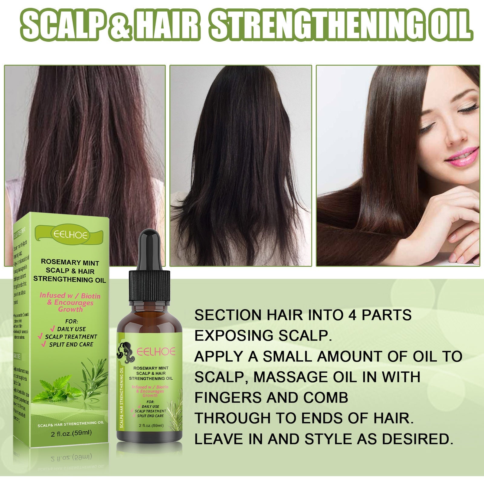 Peppermint Rosemary Vitamin Oil for Hair Growth Natural Plant Extracts - Teleplus hair growth