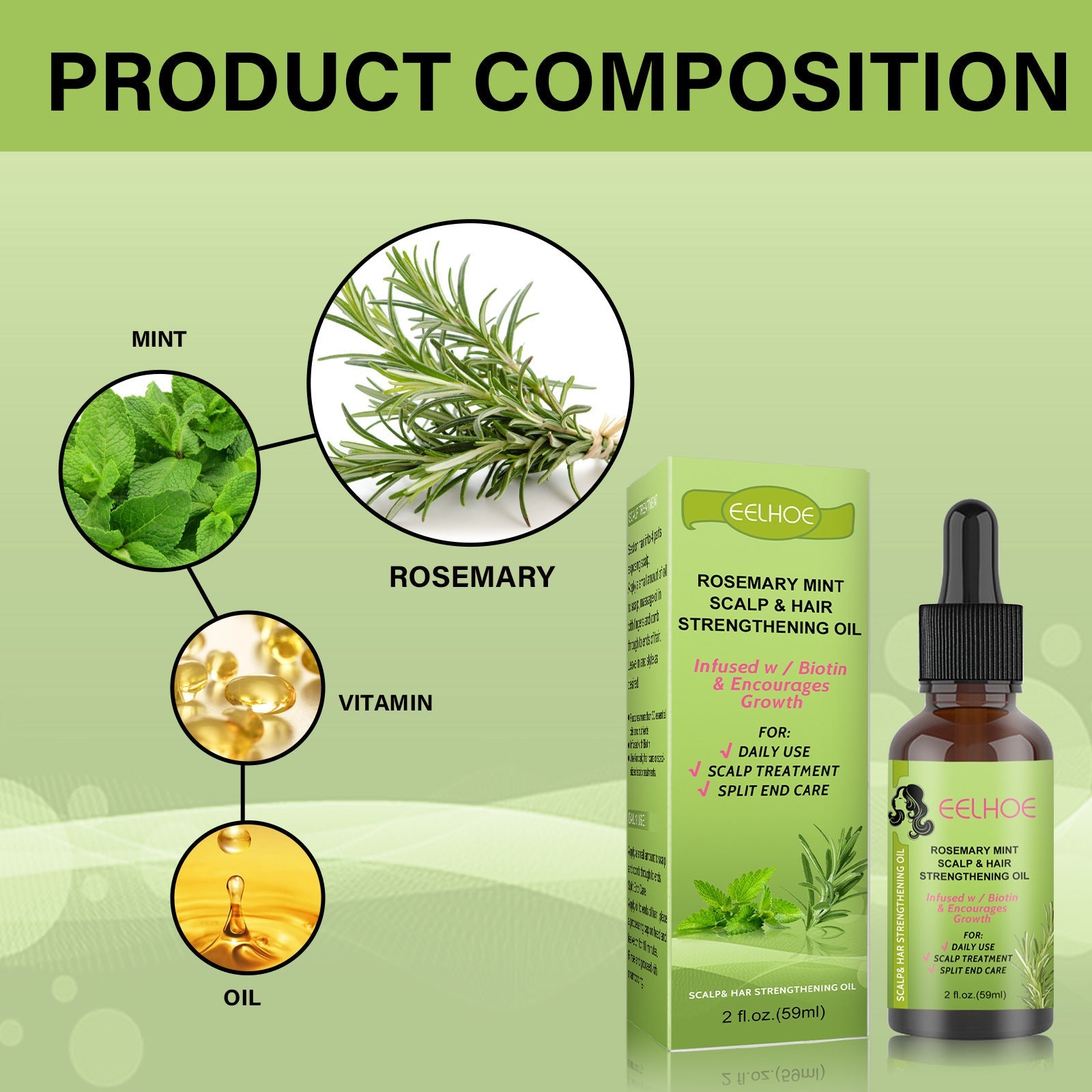 Peppermint Rosemary Vitamin Oil for Hair Growth Natural Plant Extracts - Teleplus hair growth