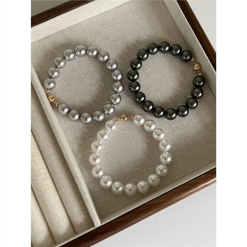 Perfect Circle Artificial Australian White Pearl Bracelet Fashion Real Hemp Tahidi Black Pearl - Perfect Circle Pearl