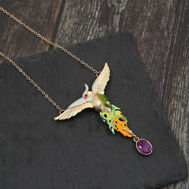 Personality Retro Hundred Birds Facing The Phoenix Shiny Diamond Pendant Clavicle Chain