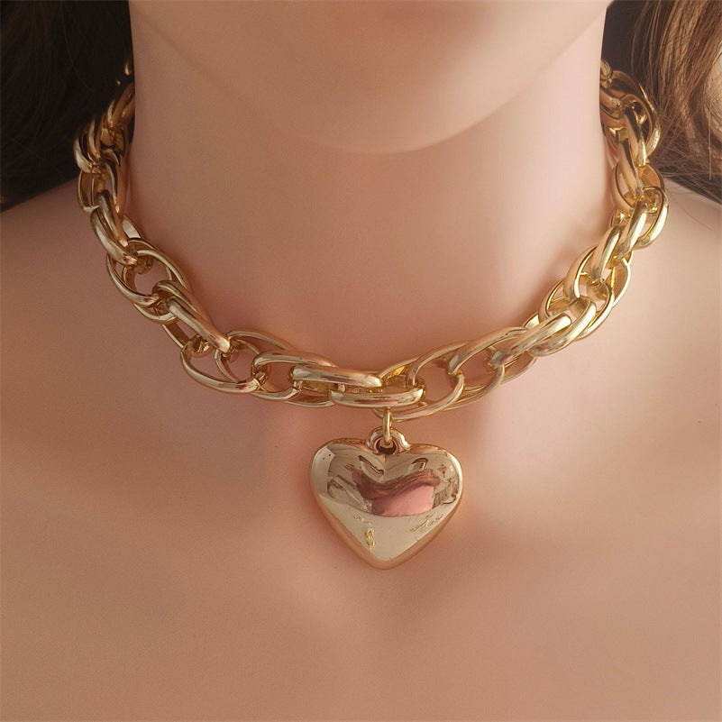 Love CCB Pendant Necklace in Gold and Silver for Women with Heart Geometric Designs - Personalized Big Hollow Chain big