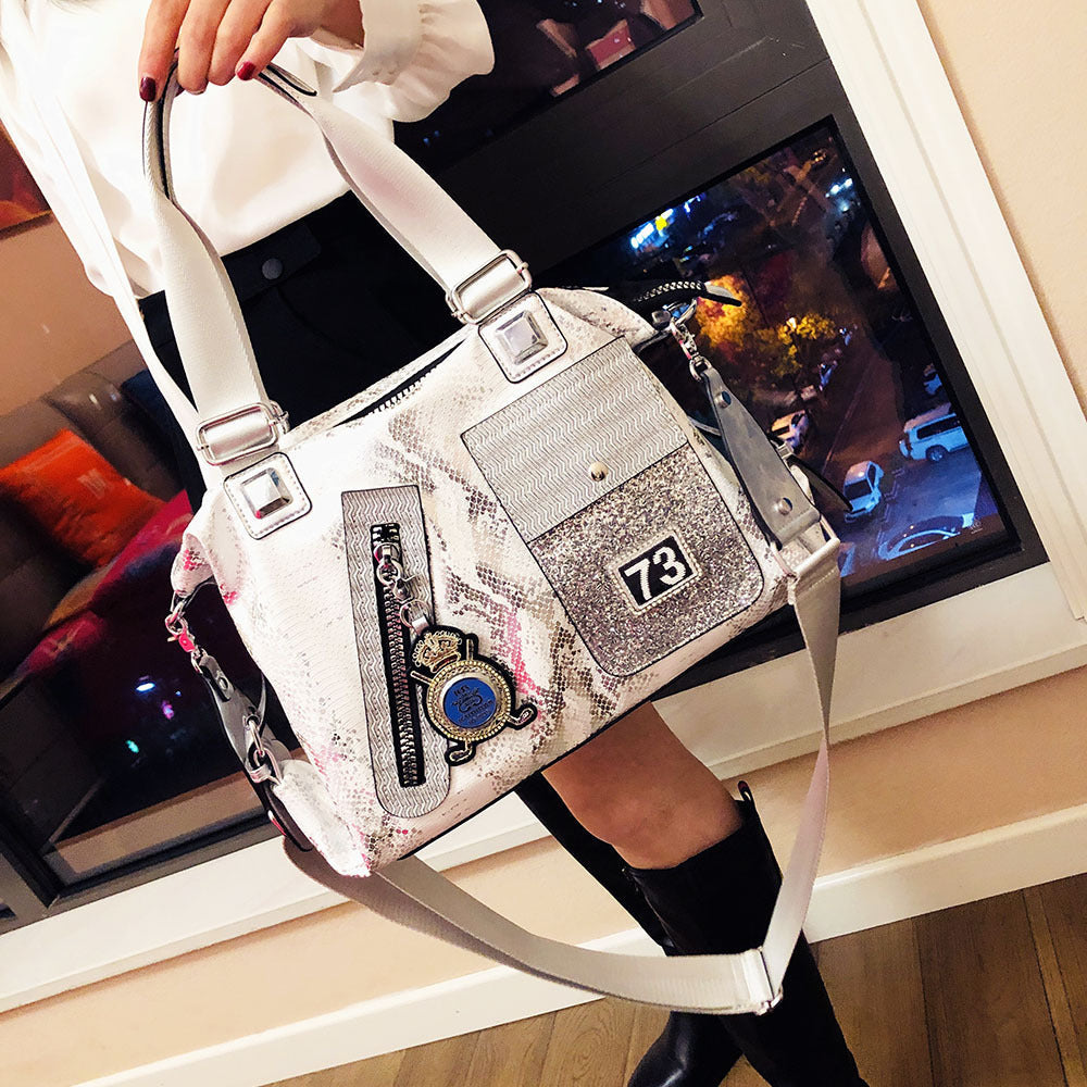 Personalized Diamond Soft Leather Bag with Geometric Pattern and Genuine Accents - Teleplus personalized diamond soft