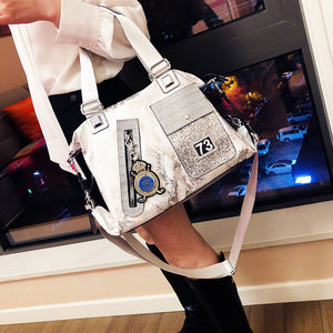 Personalized Diamond Soft Leather Bag with Geometric Pattern and Genuine Accents - Teleplus personalized diamond soft