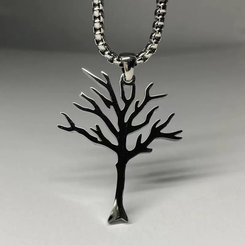 Stainless Steel Lucky Tree Necklace with Geometric Pendant and Chain - Personalized stainless steel lucky tree necklace