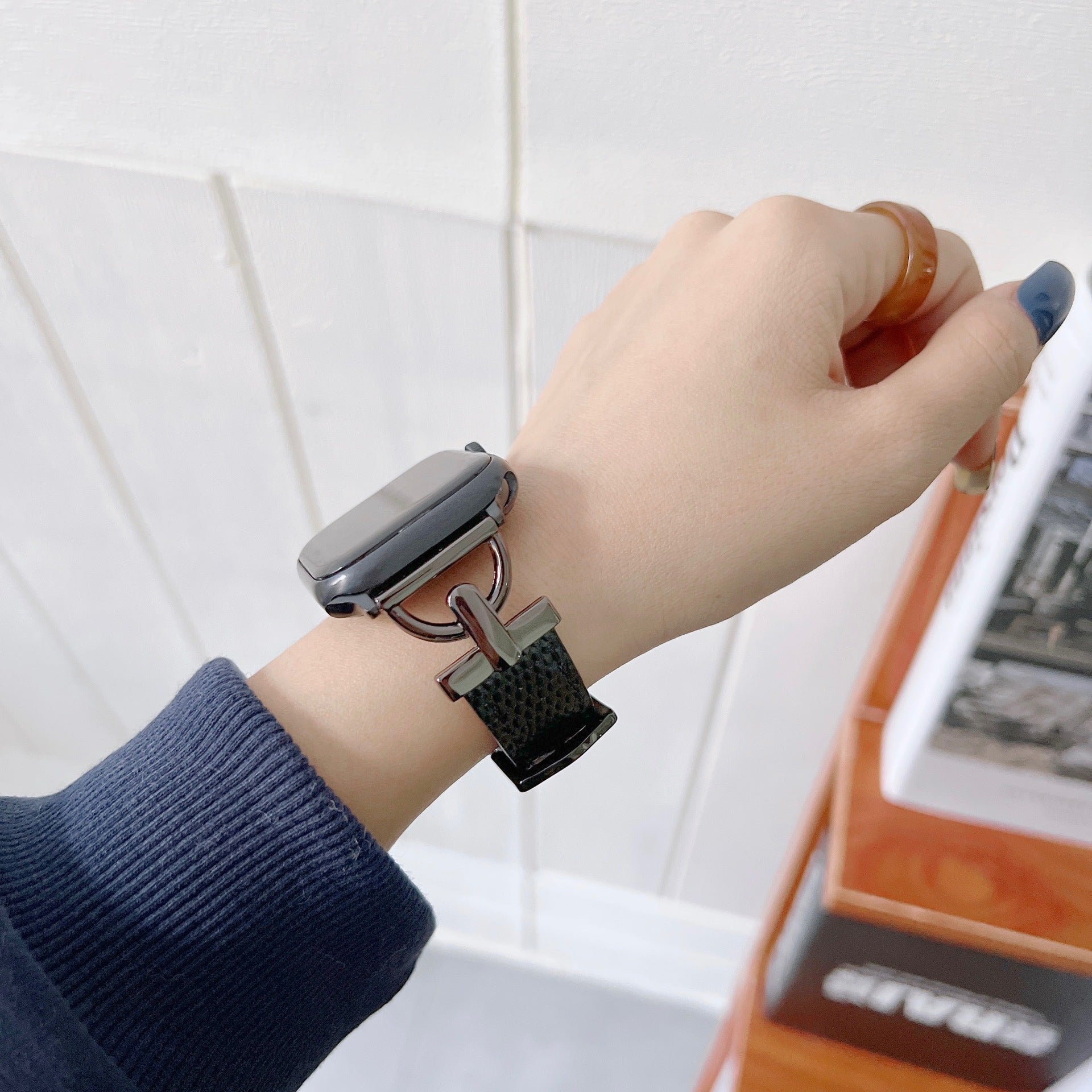 Personalized Leather Watch Strap for iWatch Steel Customizable - D-shaped Style steel leather personalized watch strap