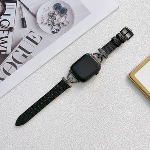 Personalized Leather Watch Strap for iWatch Steel Customizable - D-shaped Style steel leather personalized watch strap