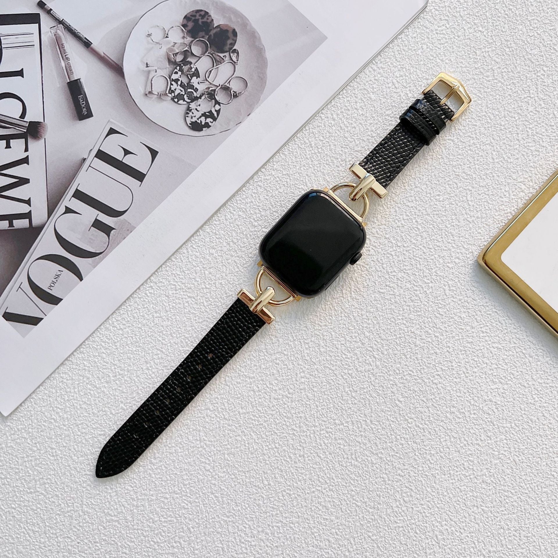 Personalized Leather Watch Strap for iWatch Steel Customizable - D-shaped Style steel leather personalized watch strap