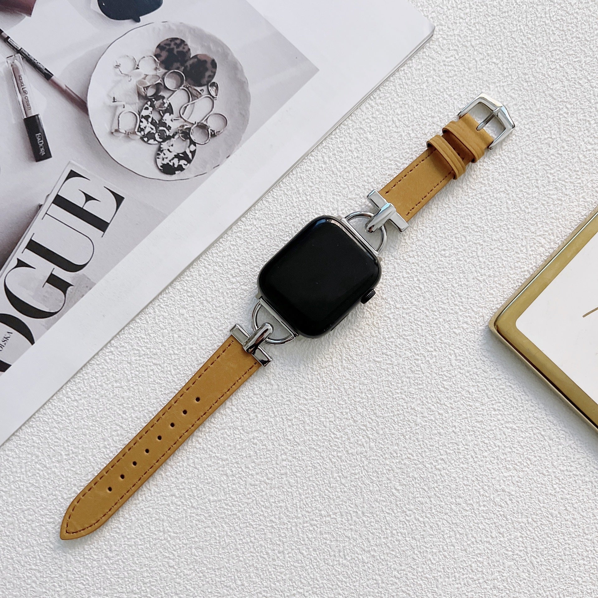 Personalized Leather Watch Strap for iWatch Steel Customizable - D-shaped Style steel leather personalized watch strap