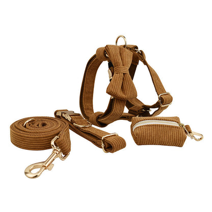 Pet Collar and Harness Set with Leash Bow Vest Poop Bag for Dogs Cats - Teleplus