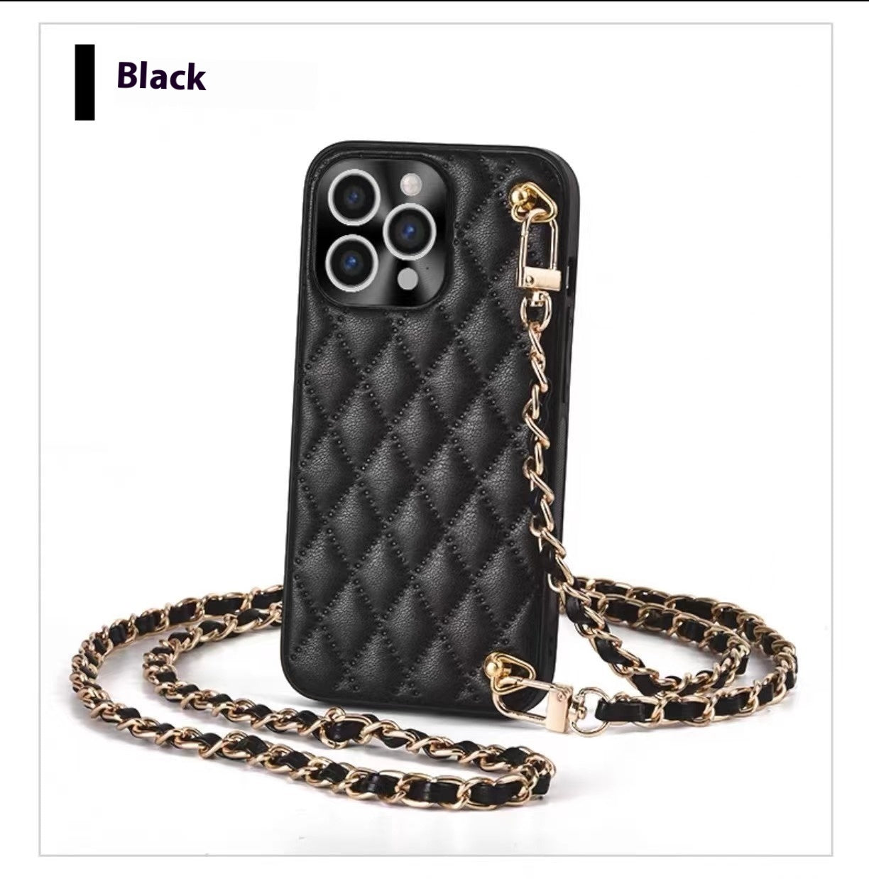 Phone Case Diamond Plaid Crossbody Protective Sleeve - Classic Style Phone Case with Small Golden Balls