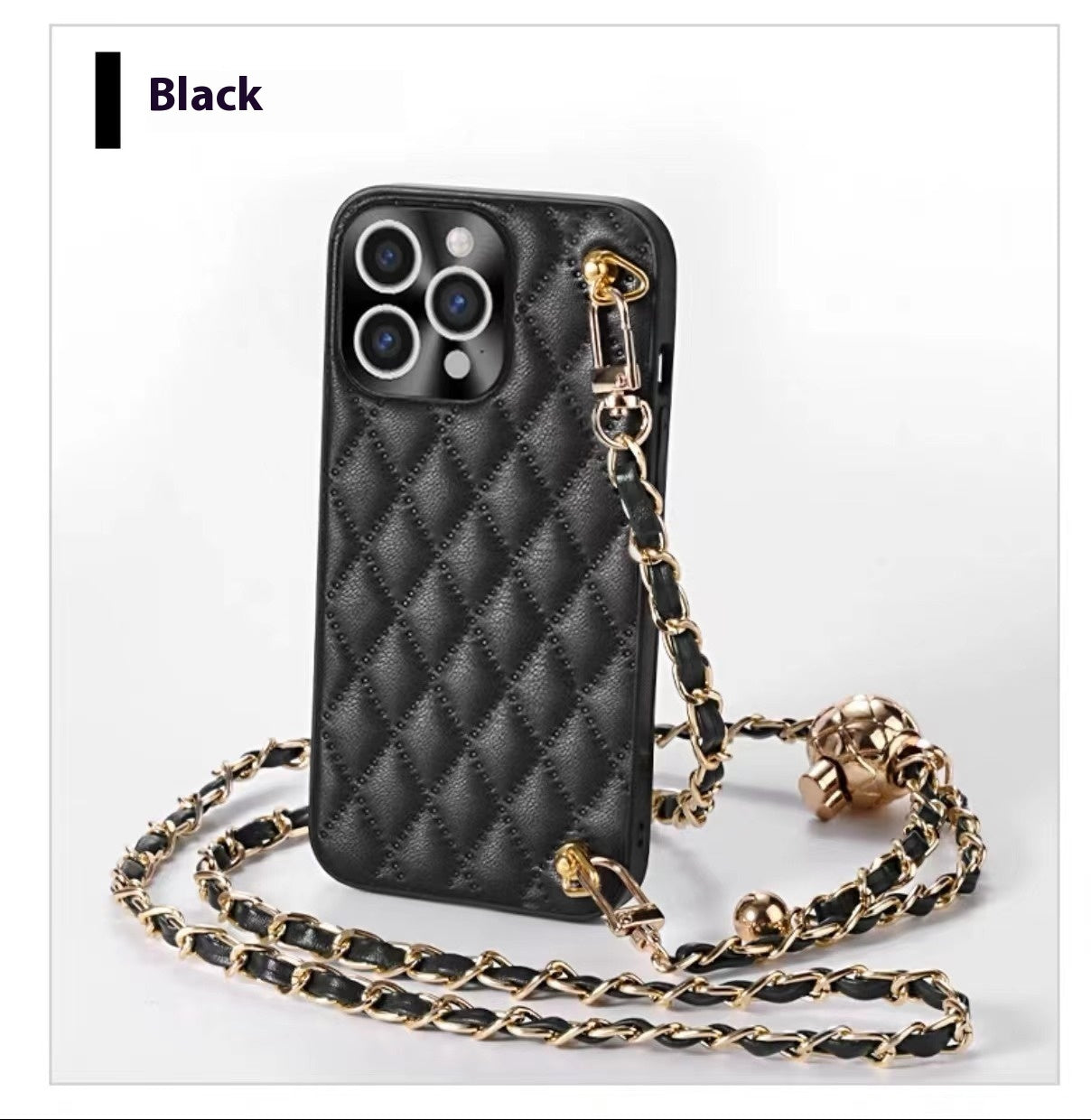 Phone Case Diamond Plaid Crossbody Protective Sleeve - Classic Style Phone Case with Small Golden Balls