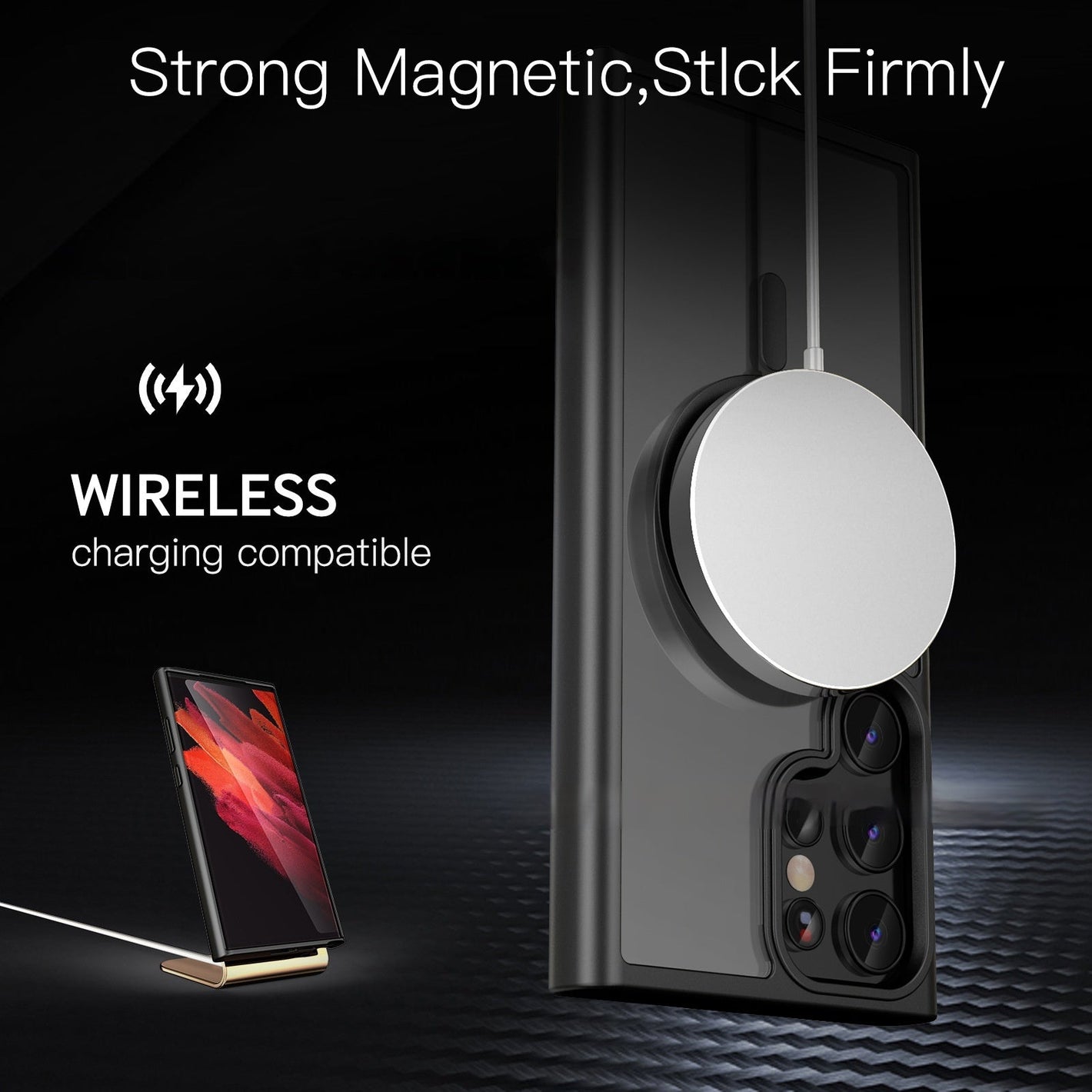 Samsung shockproof phone case with magnetic suction and anti-fall protection in black transparent for the United States