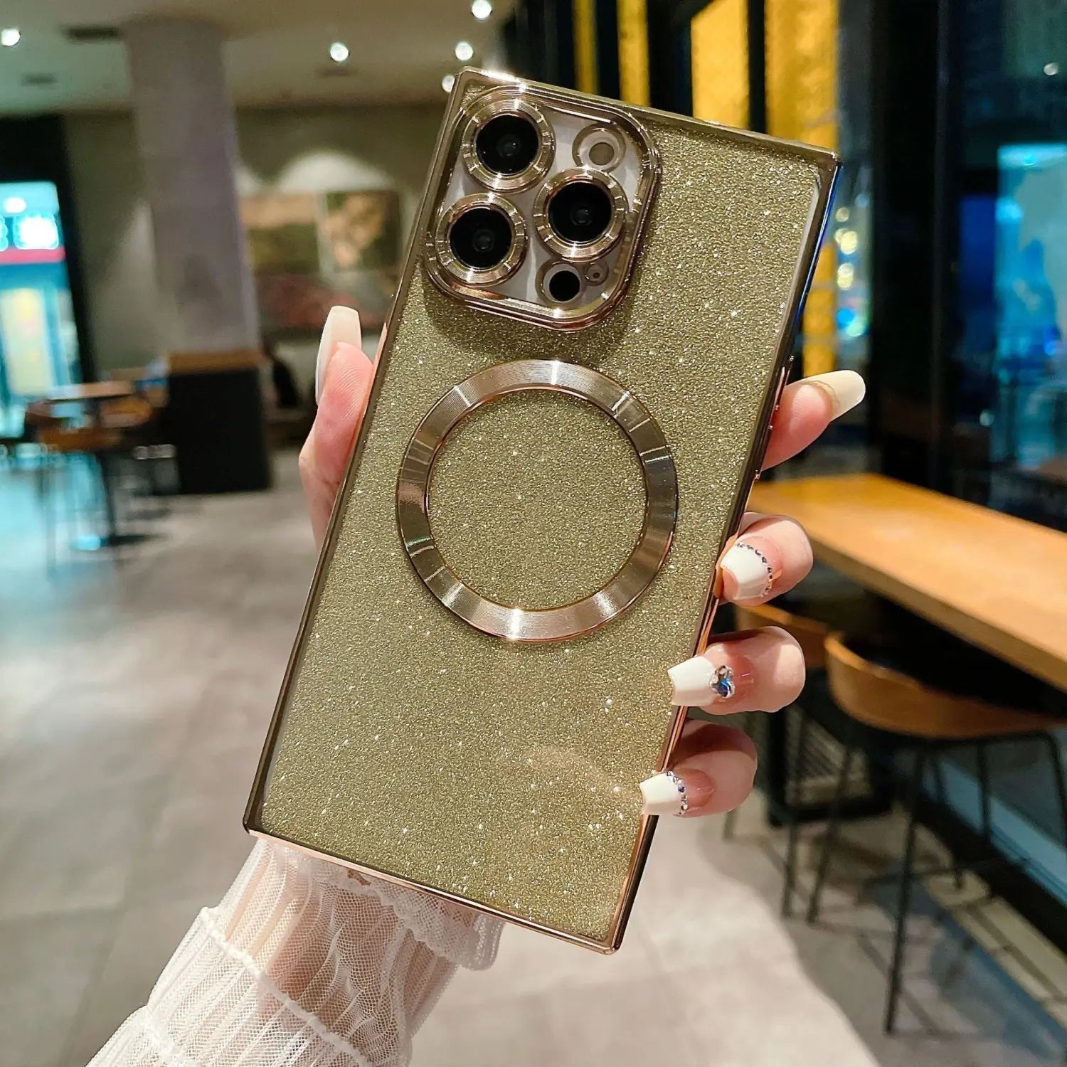 Phone Case Square Electroplated Transparent Solid Color Magnetic Protective Cover