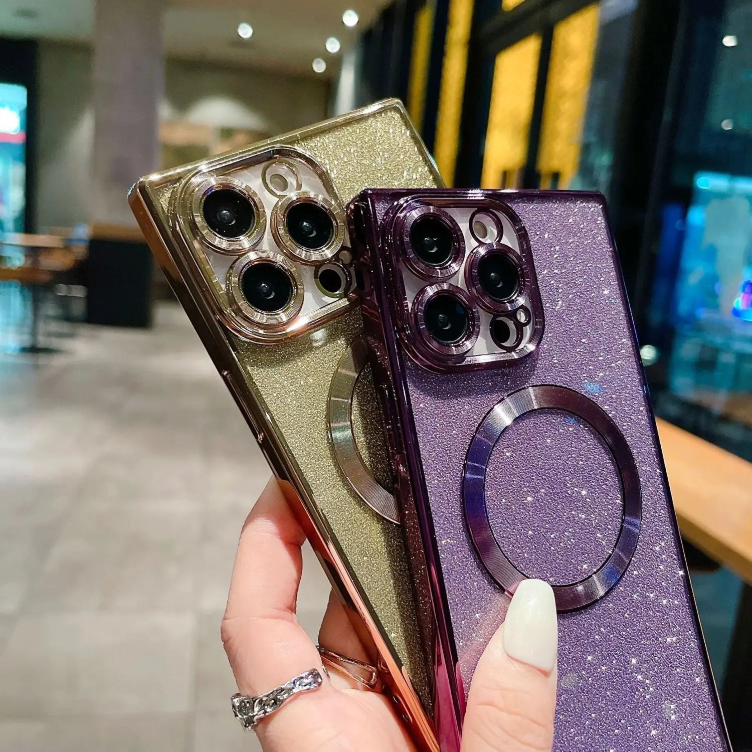 Phone Case Square Electroplated Transparent Solid Color Magnetic Protective Cover