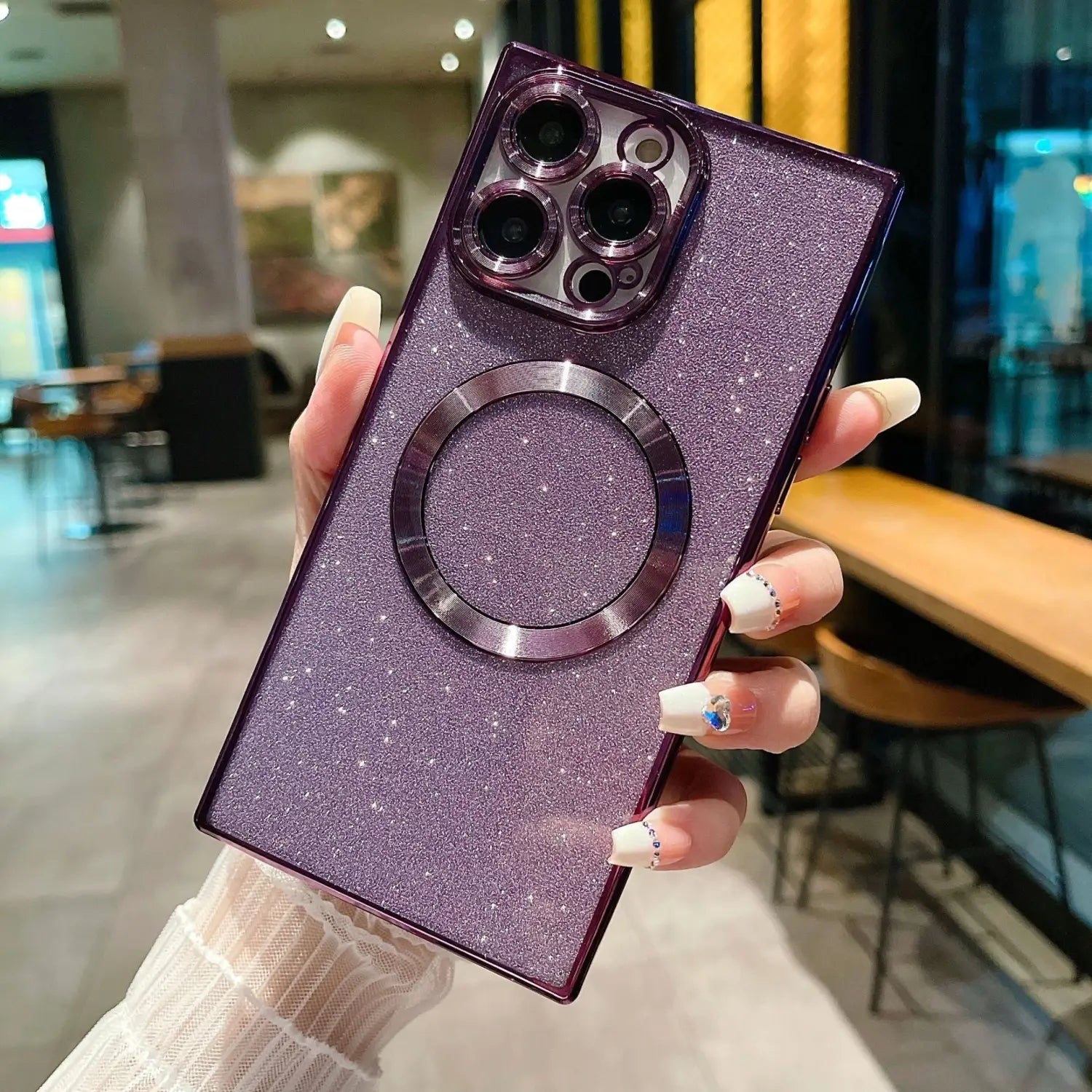 Phone Case Square Electroplated Transparent Solid Color Magnetic Protective Cover