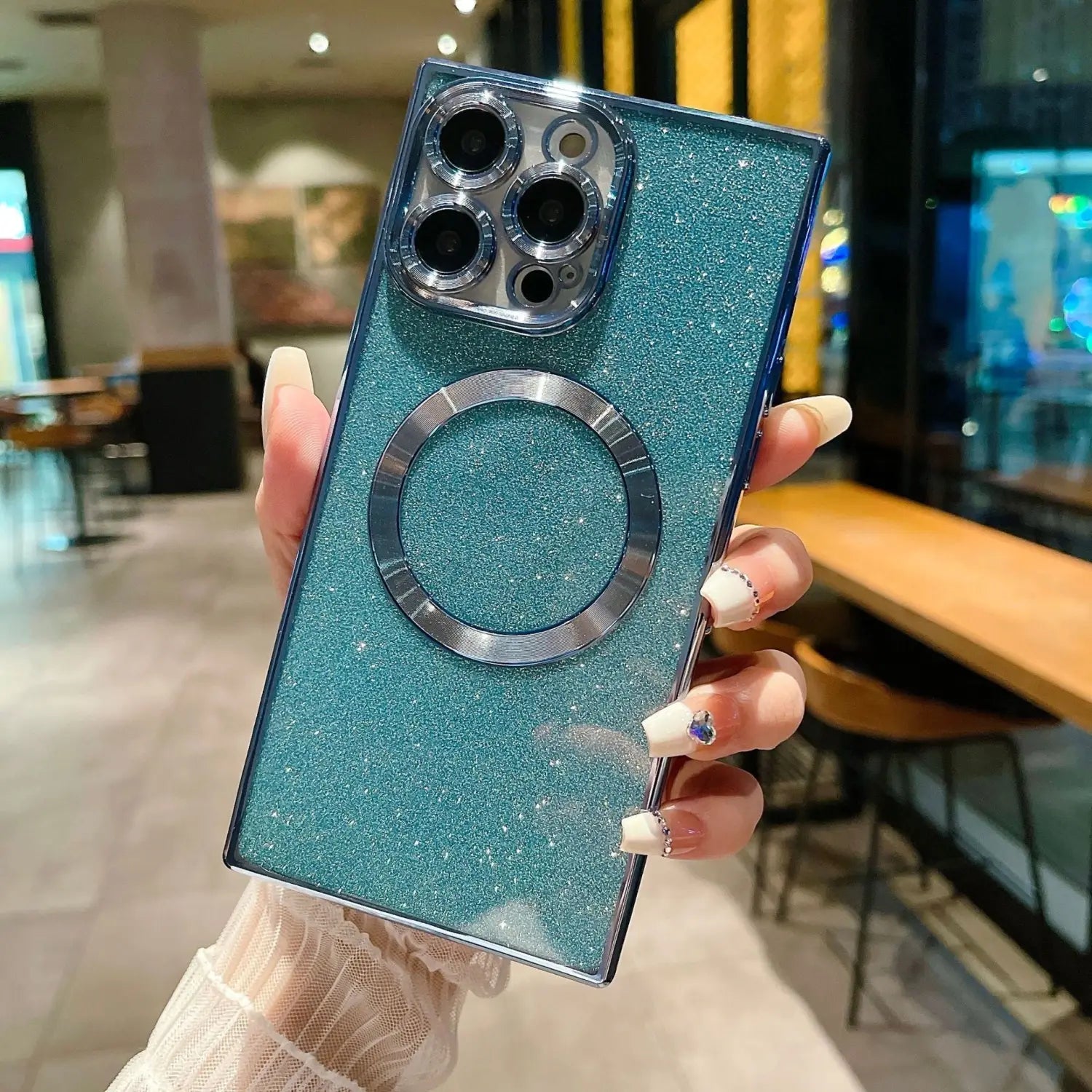 Phone Case Square Electroplated Transparent Solid Color Magnetic Protective Cover