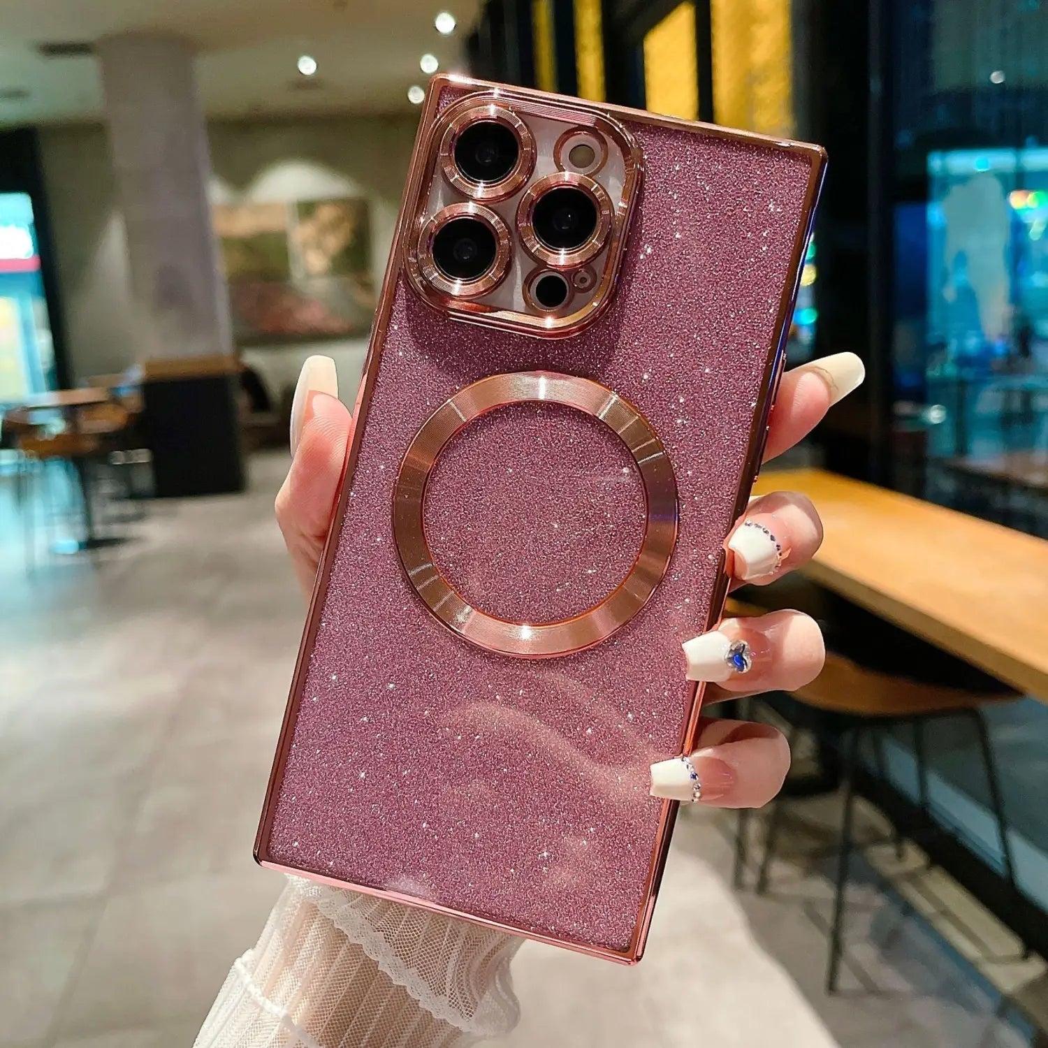 Phone Case Square Electroplated Transparent Solid Color Magnetic Protective Cover
