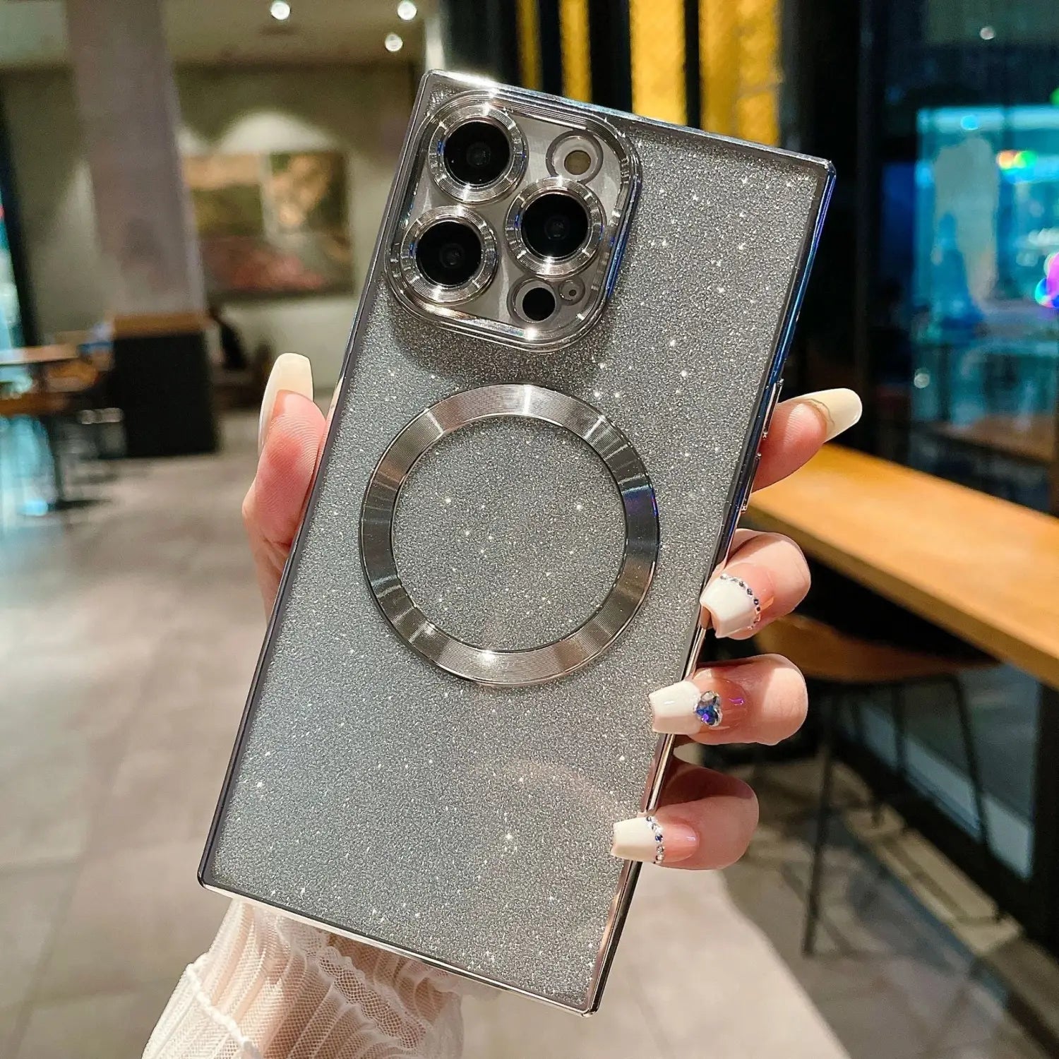 Phone Case Square Electroplated Transparent Solid Color Magnetic Protective Cover