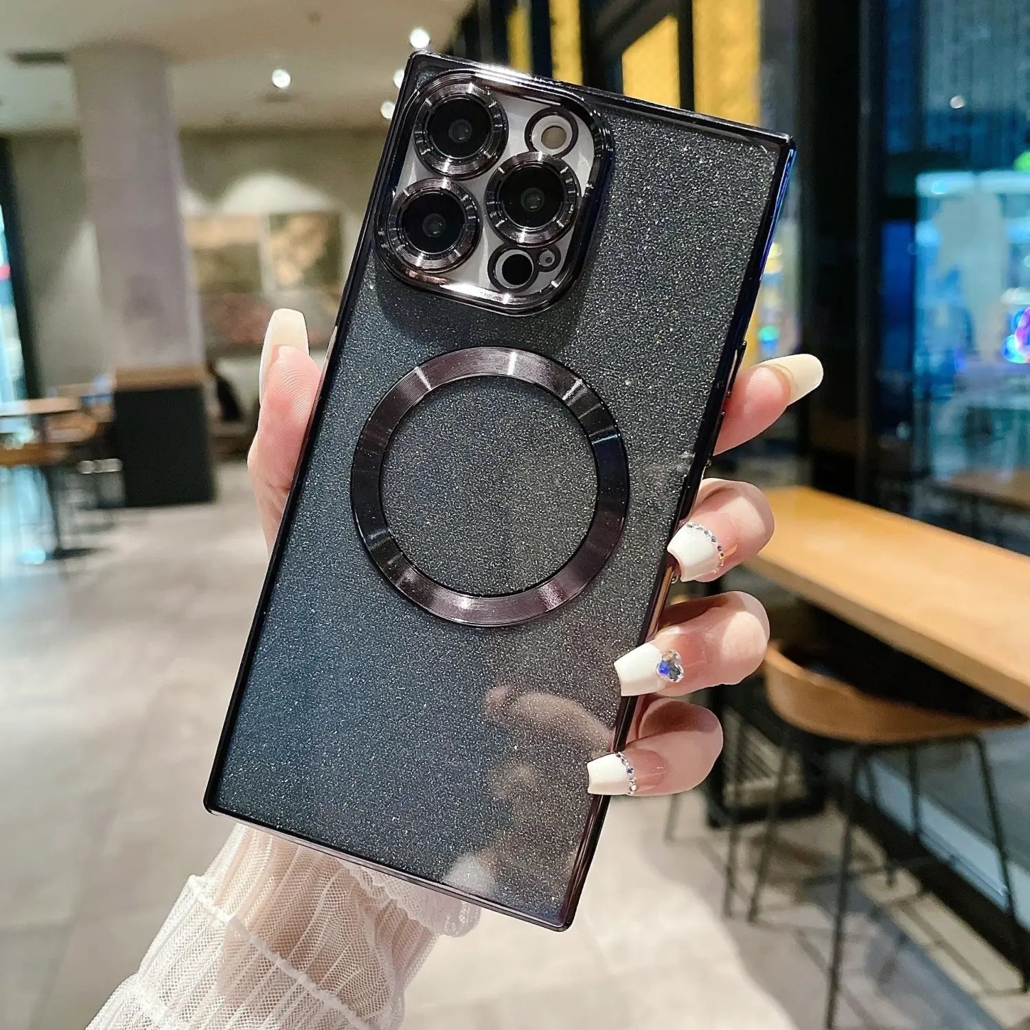 Phone Case Square Electroplated Transparent Solid Color Magnetic Protective Cover