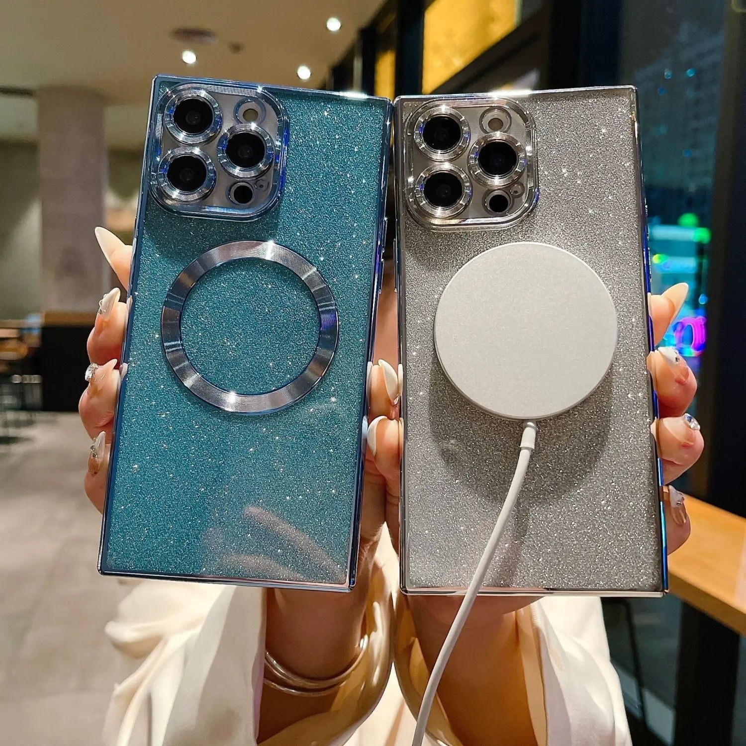 Phone Case Square Electroplated Transparent Solid Color Magnetic Protective Cover