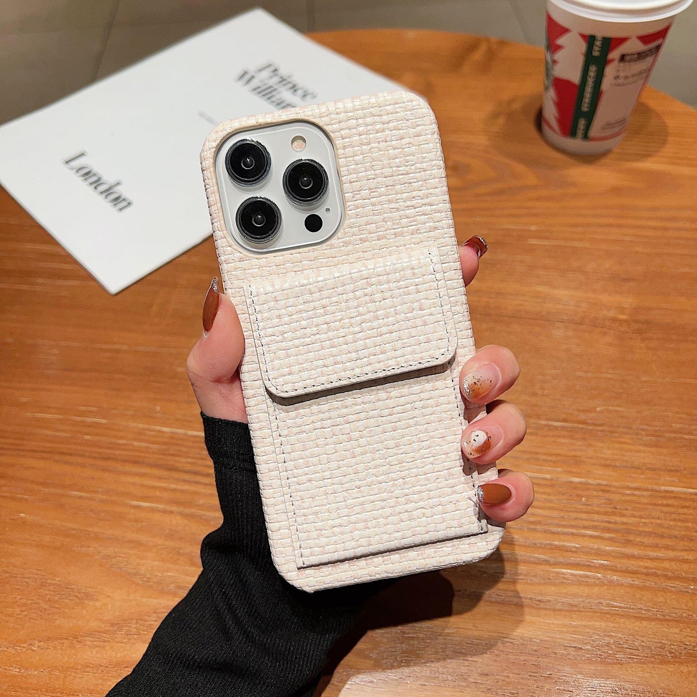 Woven Card Leather Phone Case for iPhone 11 12 13 14 Max with Slot - Pro woven card leather phone case