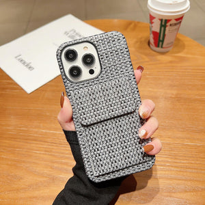 Woven Card Leather Phone Case for iPhone 11 12 13 14 Max with Slot - Pro woven card leather phone case