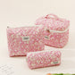 Pink and Blue Flower Pattern Cotton Cosmetic Bag for Portable Toiletry Storage - cotton cosmetic bag portable toiletry